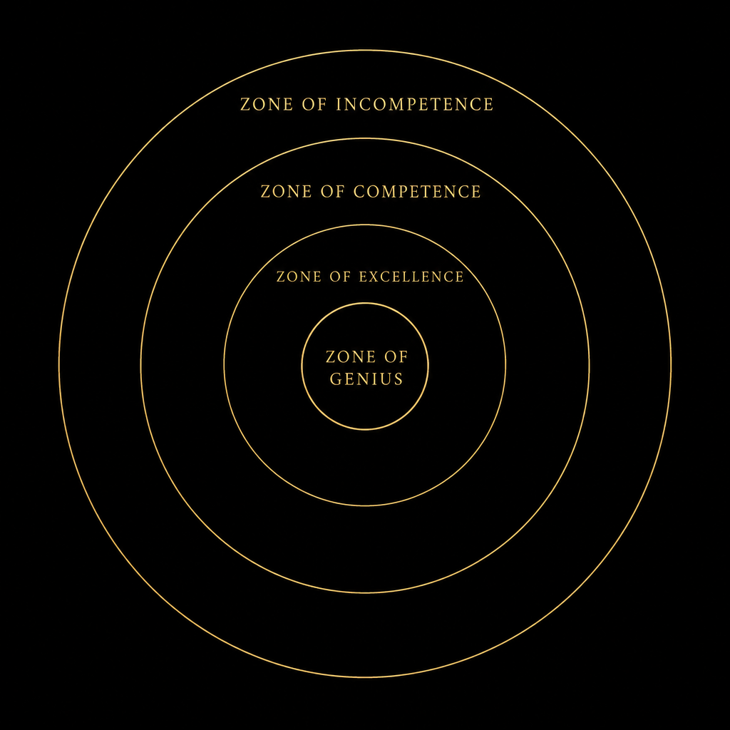 Zones van incompetentie, competentie, excellentie en genialiteit